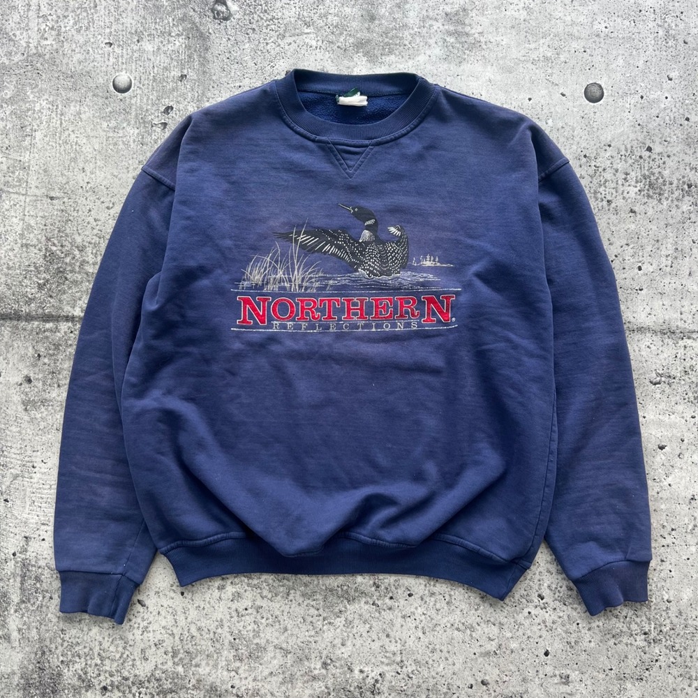 Vintage Northern Reflections Sweatshirt Womens XL Navy Blue Loon Distressed 90s